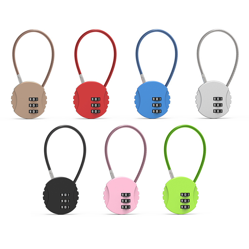 Mechanical Hardened Steel shackle 3 digit long cable Lock Combination Mailbox Lock Luggage padlock