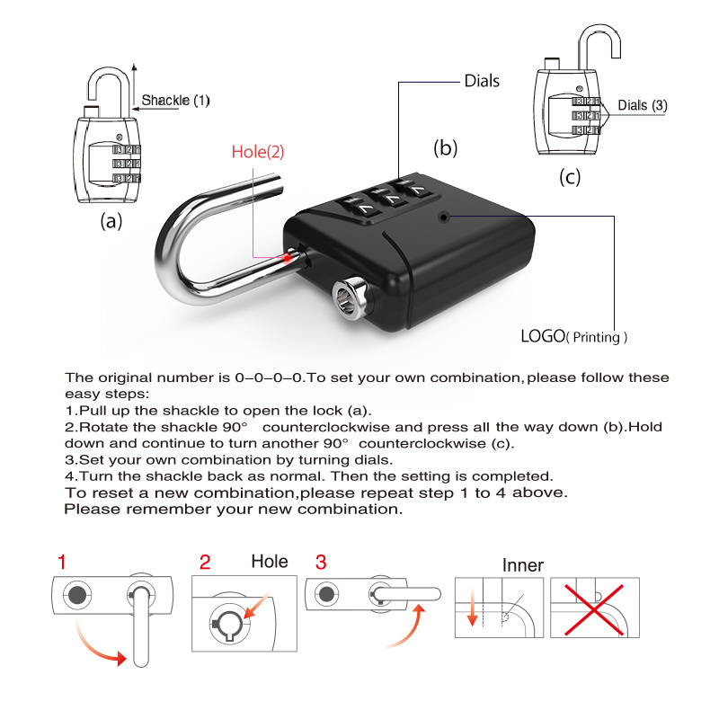 Waterproof Combination Padlock Travel Luggage Lock Code Dial lock Light weight for Suitcase Backpack Gym