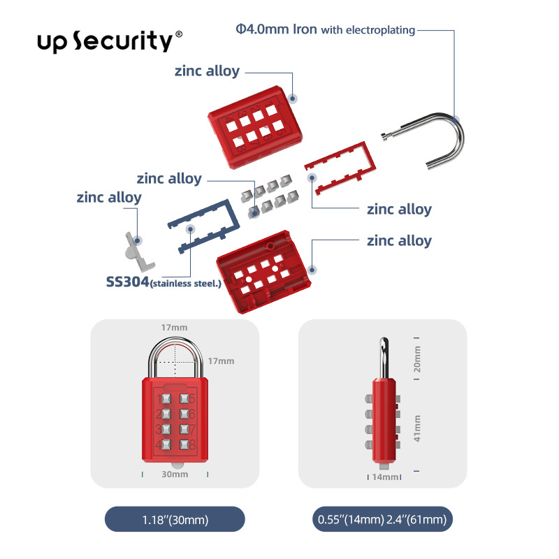 Outdoor Keyless 8 Push Button digital Password Padlock Combination Padlock for Blind Man