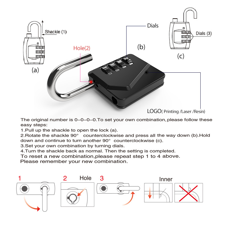 Zinc Alloy 4 Digital Combination Padlock Traveling Password Locks Hot sale Keyless Gym Combination Lock