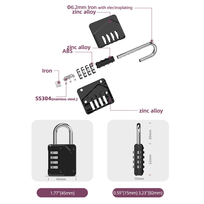 Zinc Alloy 4 Digital Combination Padlock Traveling Password Locks Hot sale Keyless Gym Combination Lock