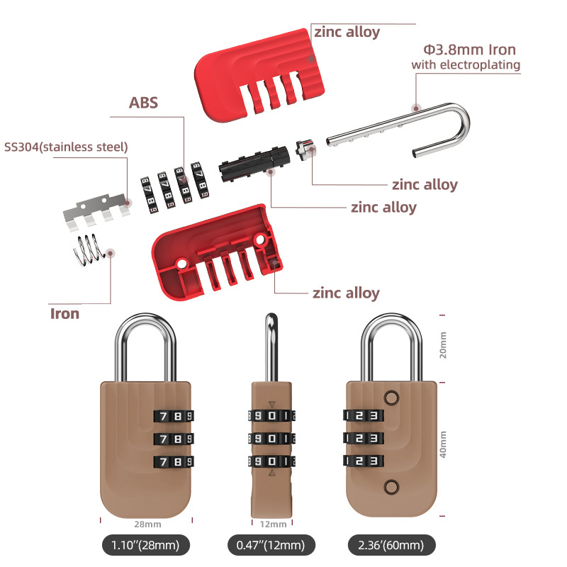 2023 New Design 4 digit Combination Lock for Luggage Cabinet Padlocks Resettable Four Dial Combination Locks