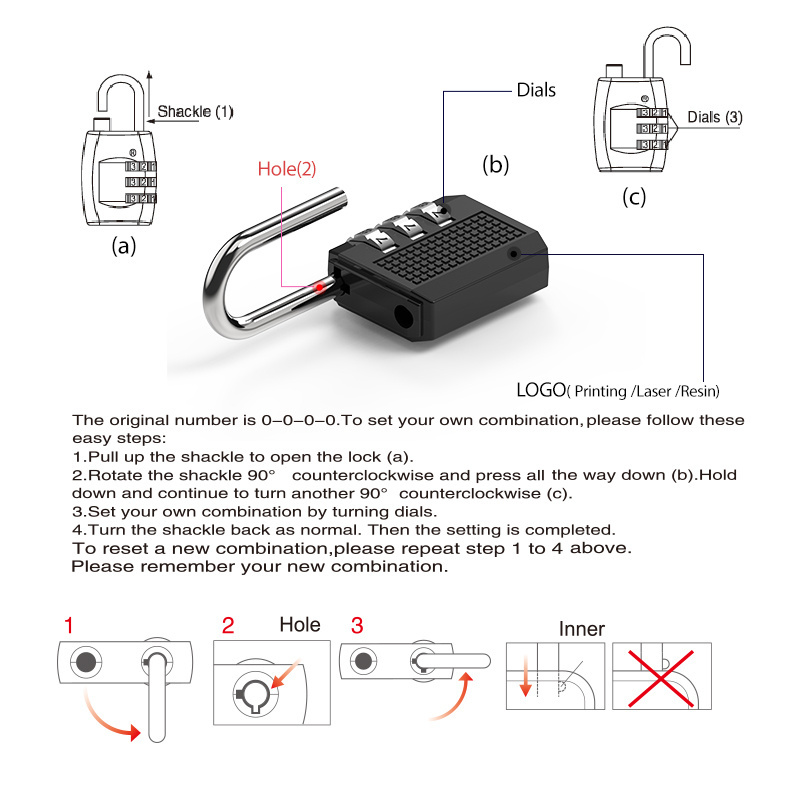 Up Security 3 Digit Combination Padlock 03B Combination Durable Locker Locks for Gym Cabinet with Code Number Lock