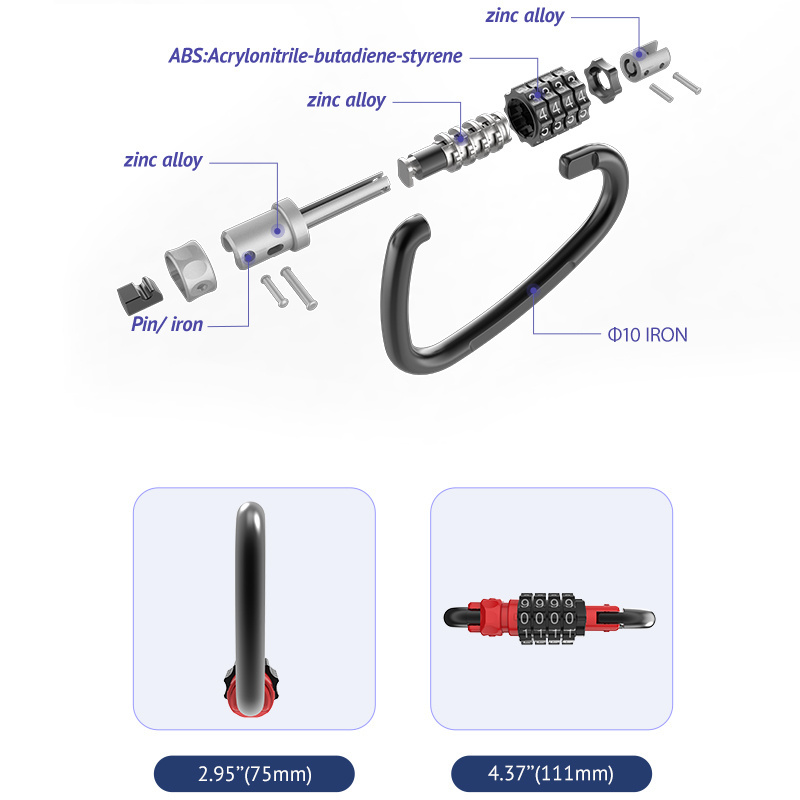 Heavy Duty Carabiner Clip 10C-4H bike combination lock Durable Combination D Ring Carabiner Scooter Lock for  Security