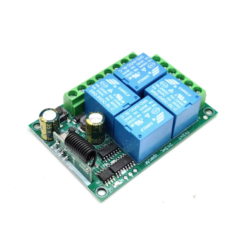 Wireless remote control switch DC 12V 10A 4CH relay receiving module and 4-channel RF 433 MHz remote control transmission