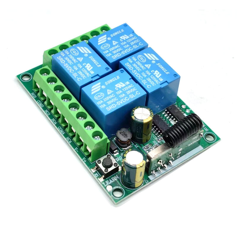 Wireless remote control switch DC 12V 10A 4CH relay receiving module and 4-channel RF 433 MHz remote control transmission