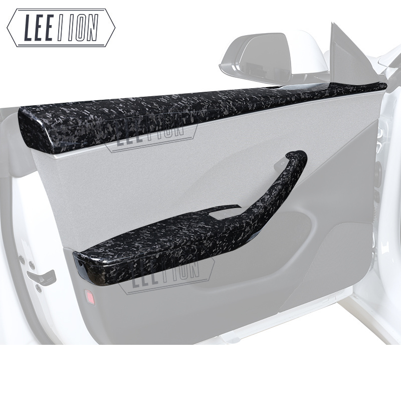 Leeiion Upgrade Accessories Forged Dry Carbon Fiber Door Armrest Overlays for tesla model 3 highland 2024 Door Handle Panel