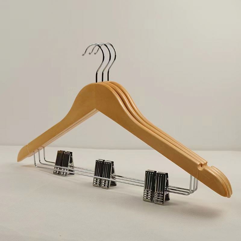 Wooden Coat Clothes Hanger Suit Hangers Wooden Shelf with Metal Hooks Smooth 20 Wooden with Non Slip Pants Bar for Spoon 40g 025