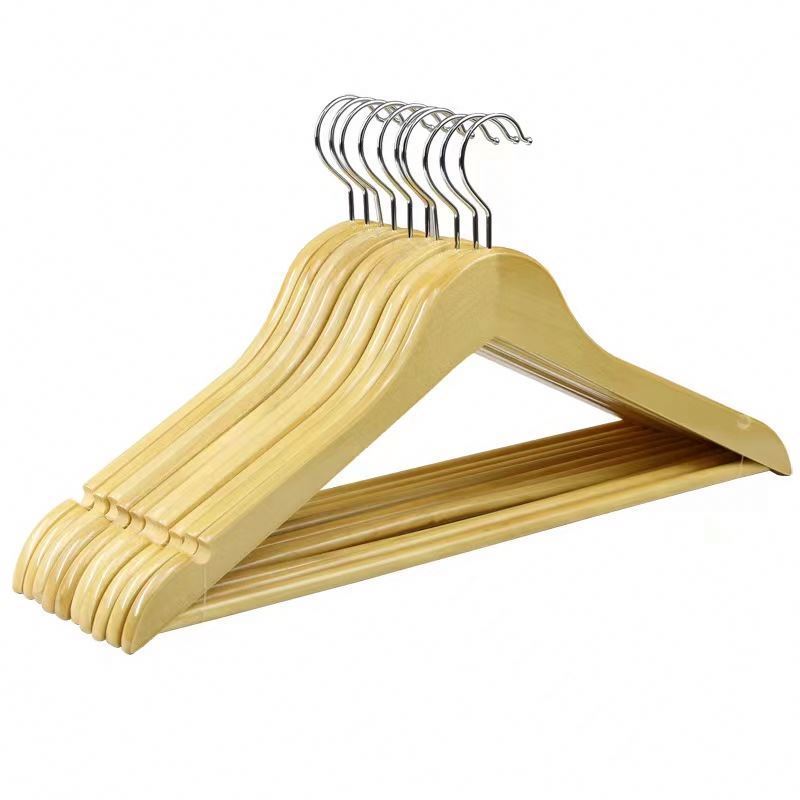 Wooden Clothes Hangers with available logo and size Classical Standard Adult Solid with Pant Bar 20 Wooden Wall Hook