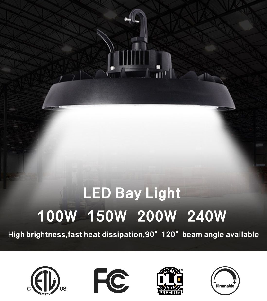 USA Drop Shipping UFO 150W 200W 240W Industrial Lighting Fixture For Warehouse Garage UFO Led High Bay Light With Nice Quality