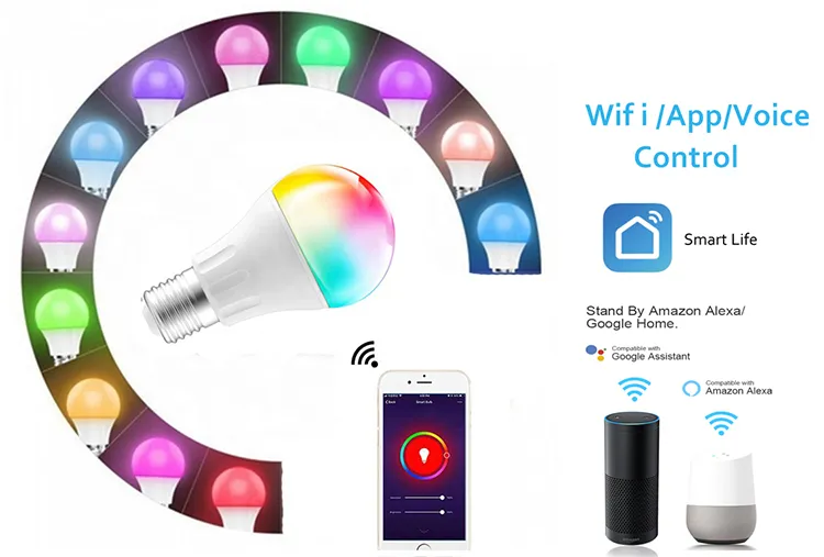 Good Price Wifi Color Bulb 9W E27 Blue Tooth Bulb Google App Control Smart Home Lights Smart  Lights Bulb