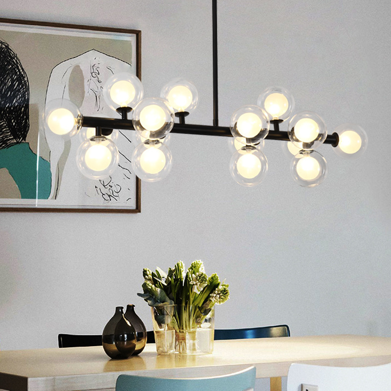 Modern Gold Chandeliers White Globe Glass Bulbs Led Pendant Lights Adjustable Hanging Ceiling Light for Dining Room Living Room