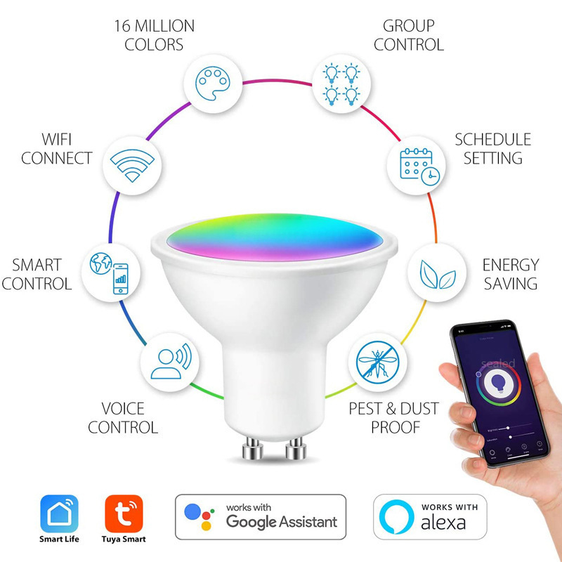 GU10 Light Bulbs APP Wifi Control RGBW Dimming Led Bulbs Tuya Alexa Zigbee Smart Life Google Home Light Bulb 5W