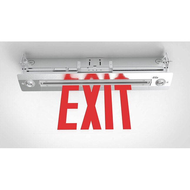 Recessed Edge-Lit Red Exit Sign, 120-277V Double Face LED Combo Emergency Light with Adjustable Two Head and Backup Battery