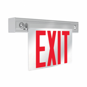 Recessed Edge-Lit Red Exit Sign, 120-277V Double Face LED Combo Emergency Light with Adjustable Two Head and Backup Battery