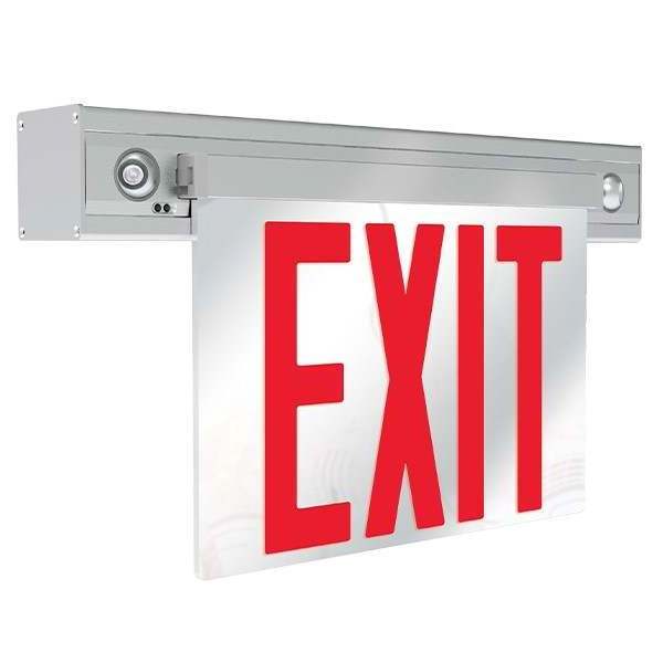 Recessed Edge-Lit Red Exit Sign, 120-277V Double Face LED Combo Emergency Light with Adjustable Two Head and Backup Battery