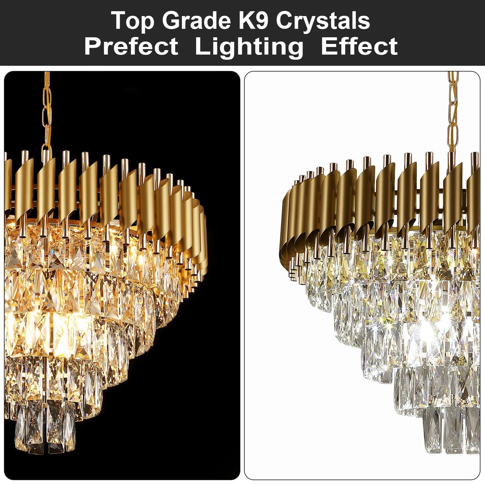 Hot Selling Golden Matte Black Shiny Iron K9 Crystal Lighting 8*E14 LED Pendant Lamp Round Pendant Lights Luxury Chandeliers