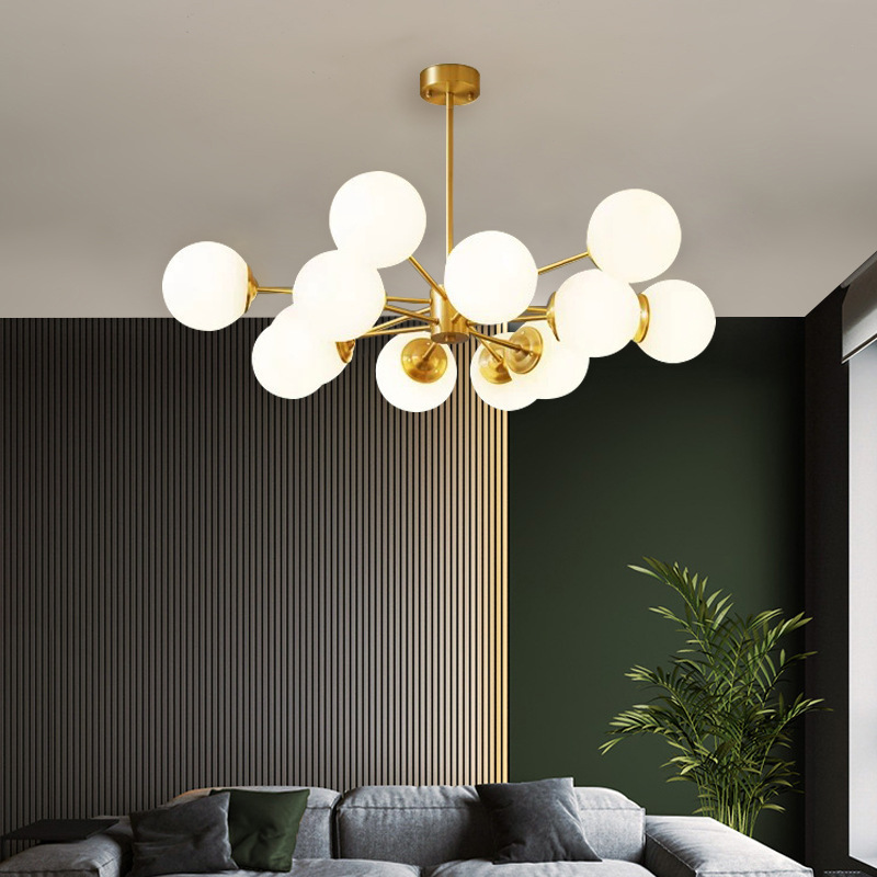 Nordic Gold Chandeliers Globe Glass Led Bulbs Sputnik Pendant Lights Hanging Ceiling Light for Dining Room Living Room Bedroom