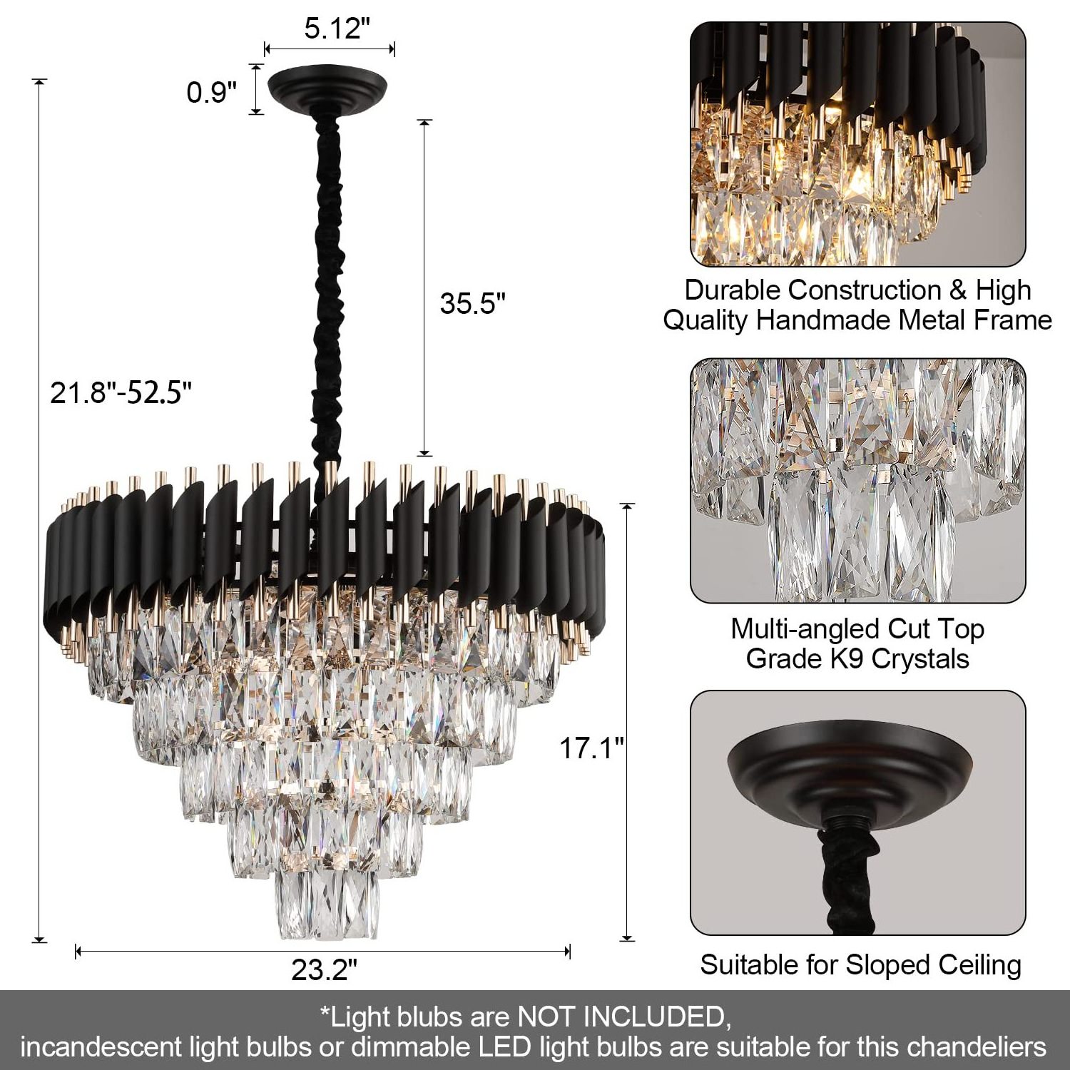 Crystal Chandelier 2023 Luxury Modern Chandelier Dinning Room Gold Black E14 Modern Rectangular Crystal Chandelier Pendant Light