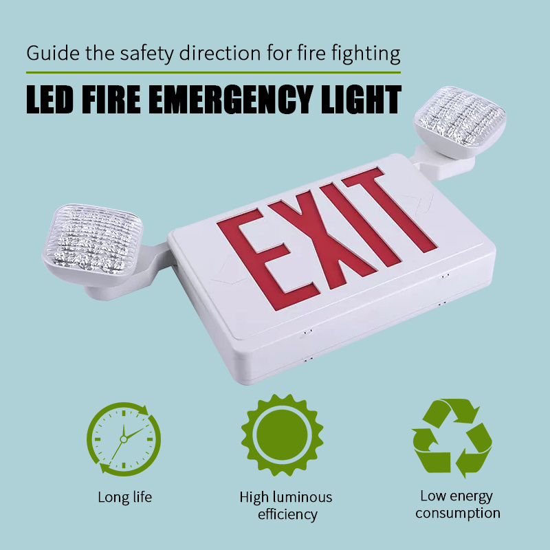 Led Emergency Light Backup Battery LED Exit Combo Red Green Exit Sign for Hotel School Emergency Exit Lights