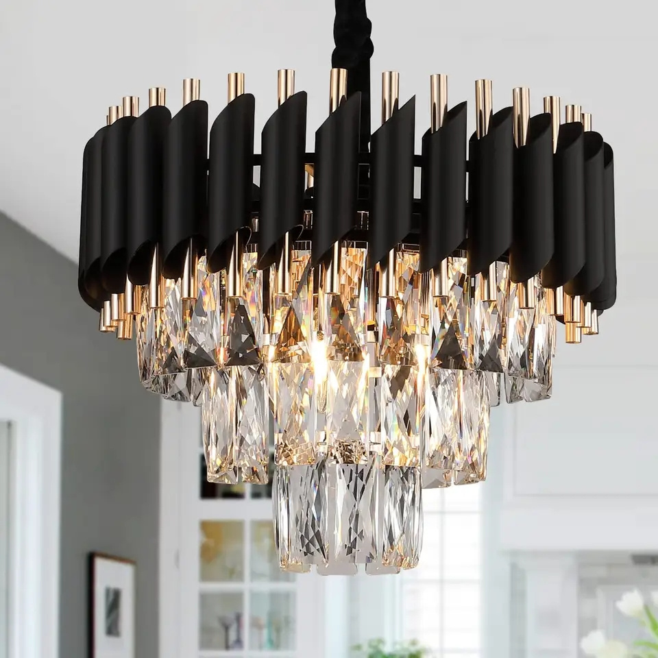 Crystal Chandelier 2023 Luxury Modern Chandelier Dinning Room Gold Black E14 Modern Rectangular Crystal Chandelier Pendant Light