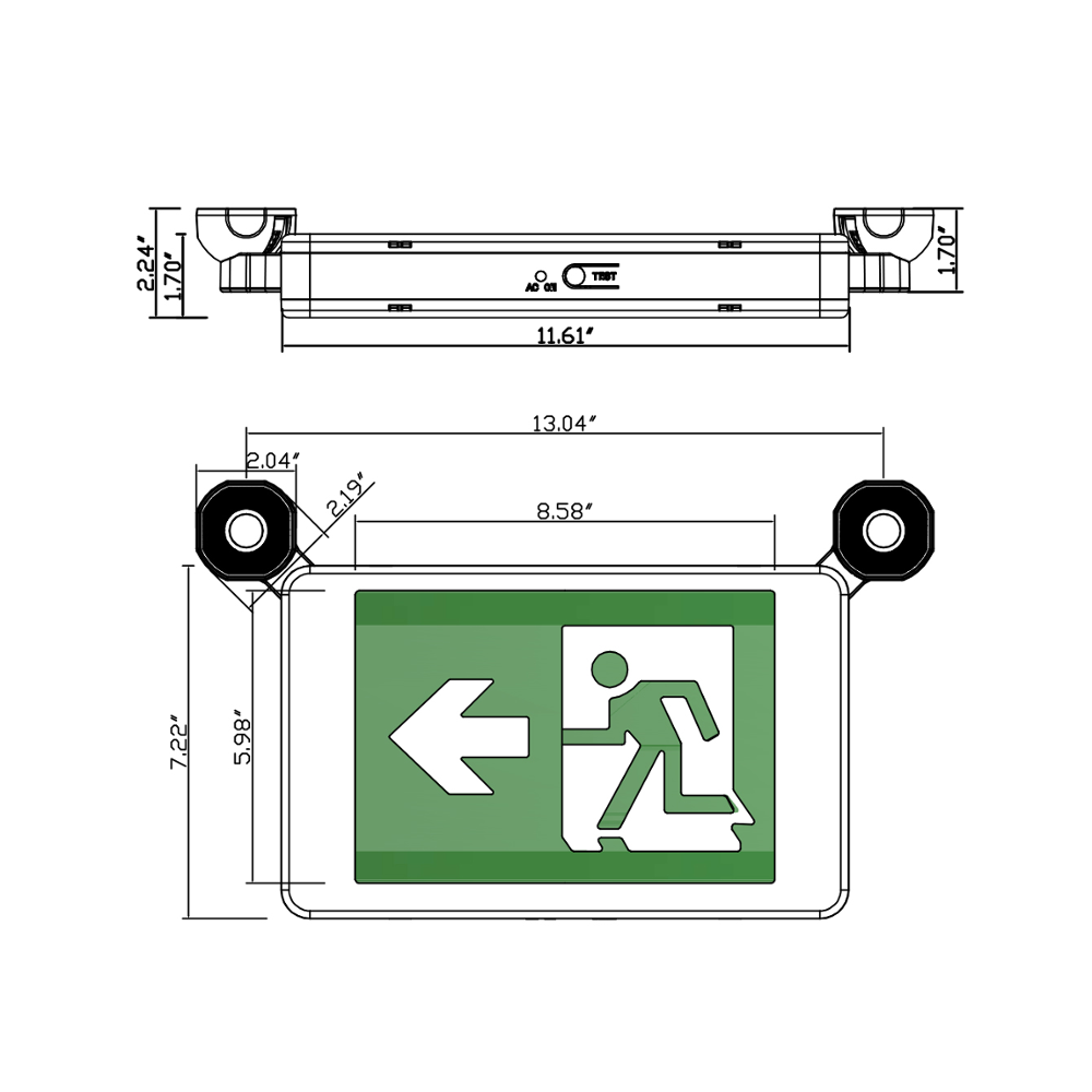 American Standard Green Running Man SMD 2*1.2W LED Emergency Exit Sign Light Combo