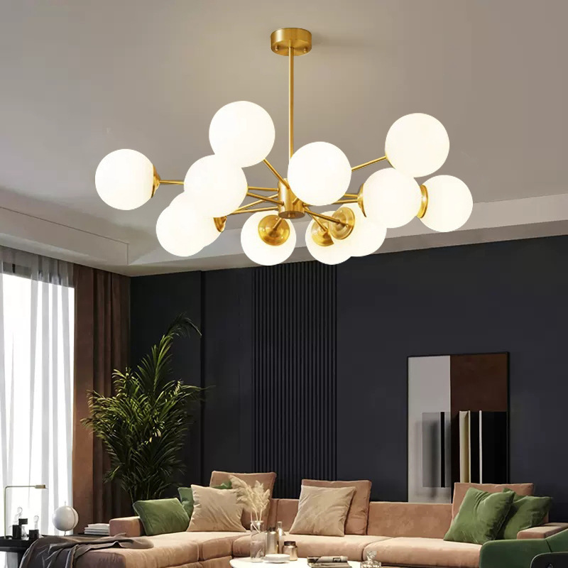 Nordic Gold Chandeliers Globe Glass Led Bulbs Sputnik Pendant Lights Hanging Ceiling Light for Dining Room Living Room Bedroom