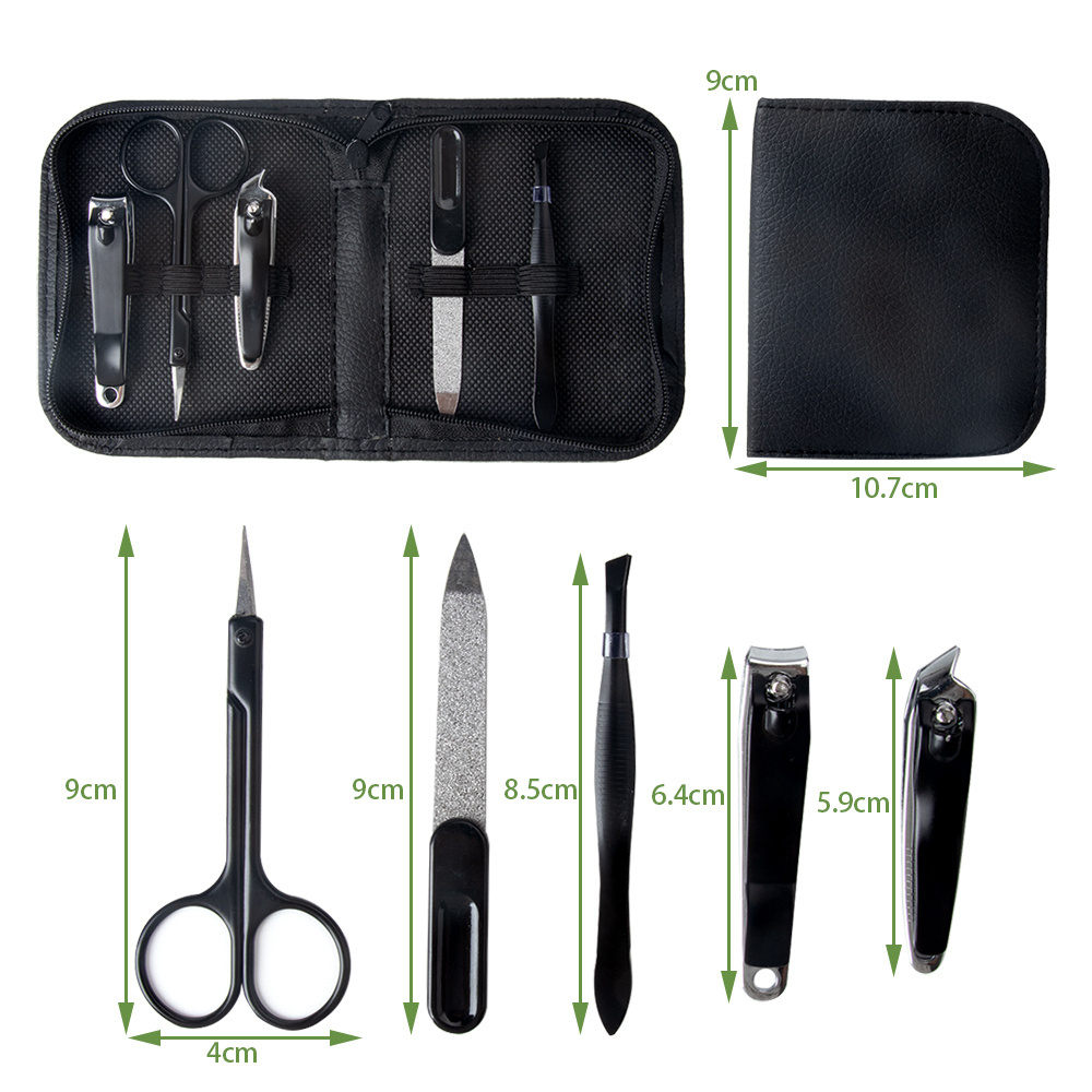 Fashion stainless steel Men's manicure set nail pedicure grooming kit set with black leather case