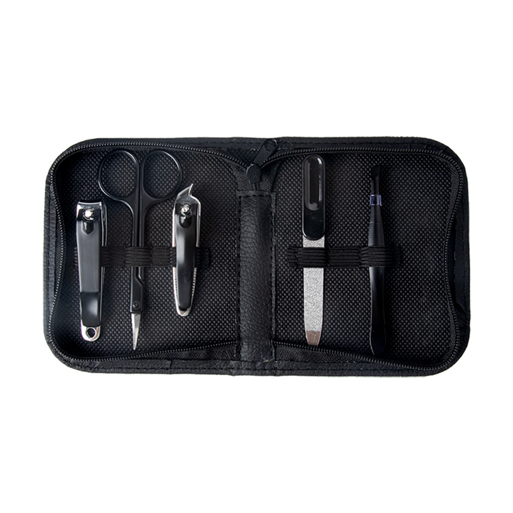 Fashion stainless steel Men's manicure set nail pedicure grooming kit set with black leather case