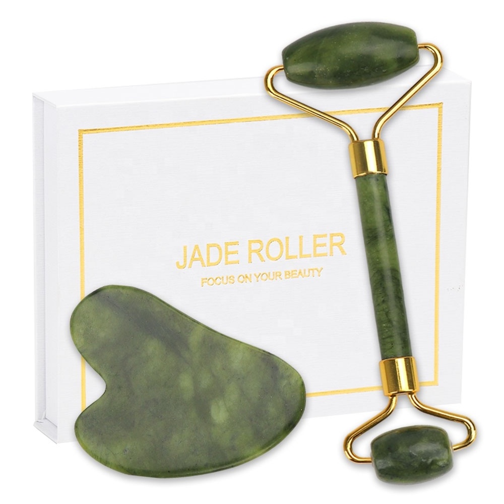 High quality facial jade roller massager and scraping board set for Anti Aging