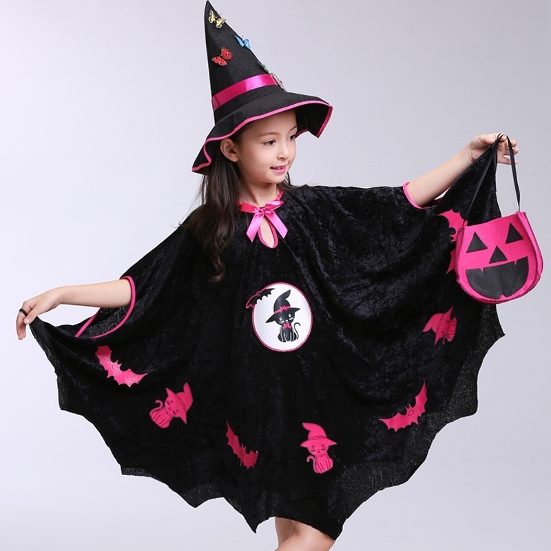 Wholesale Custom Design Toddler Girl Pumpkin Pattern Dark Witch Halloween Costumes