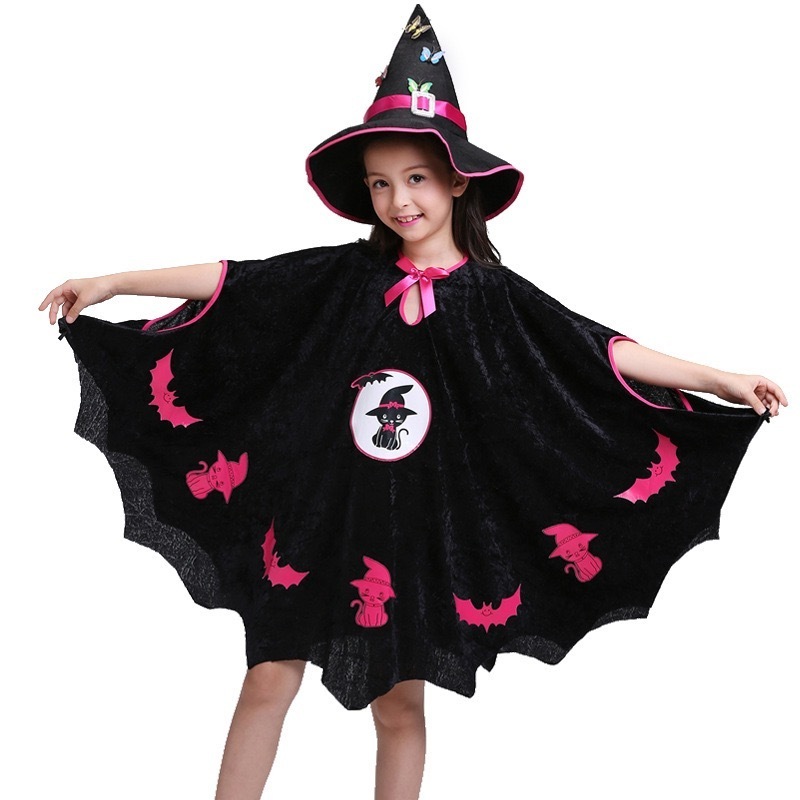 Wholesale Custom Design Toddler Girl Pumpkin Pattern Dark Witch Halloween Costumes