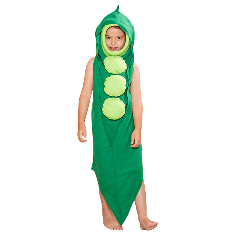 Wholesale mascot costumes for kids Halloween boy green pea cosplay jumpsuit carnival children's costume