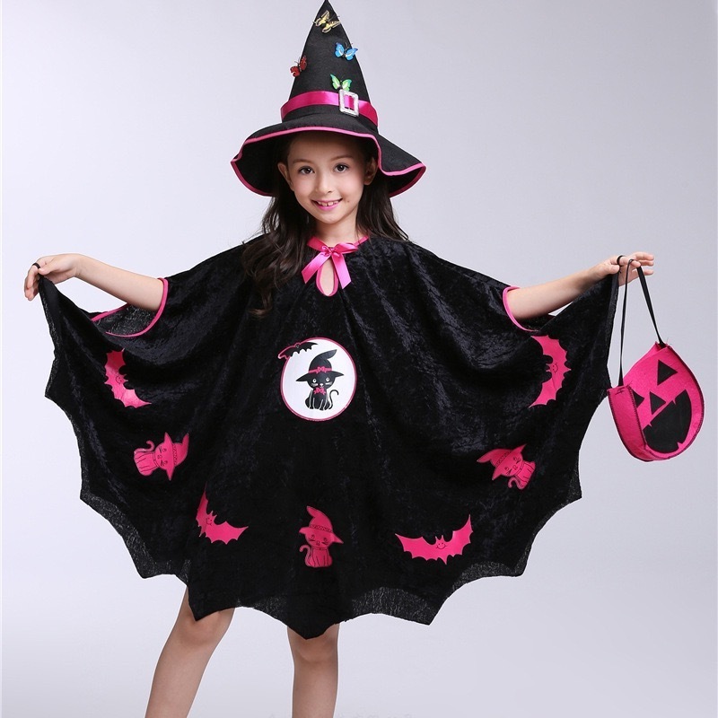 Wholesale Custom Design Toddler Girl Pumpkin Pattern Dark Witch Halloween Costumes