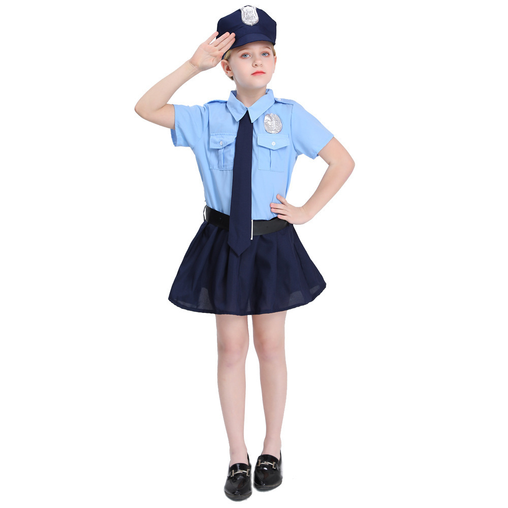 Children's police role play and children's games perform for Halloween drag dance party costumes