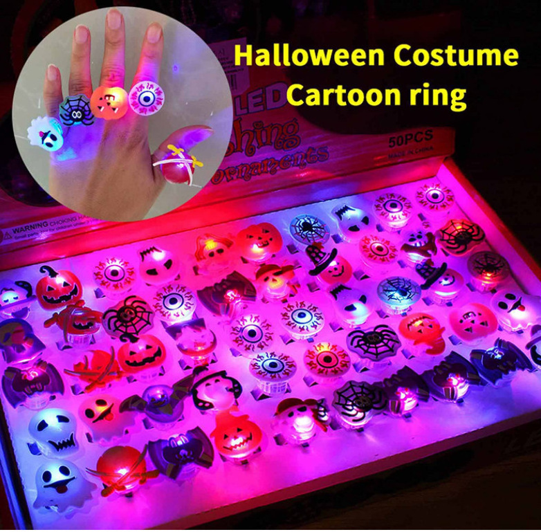 Factory Direct Sales Children's Toy Gifts LED Pumpkin Gho-st Head Bracelets Necklaces Halloween Rings Luminous Finger Lights