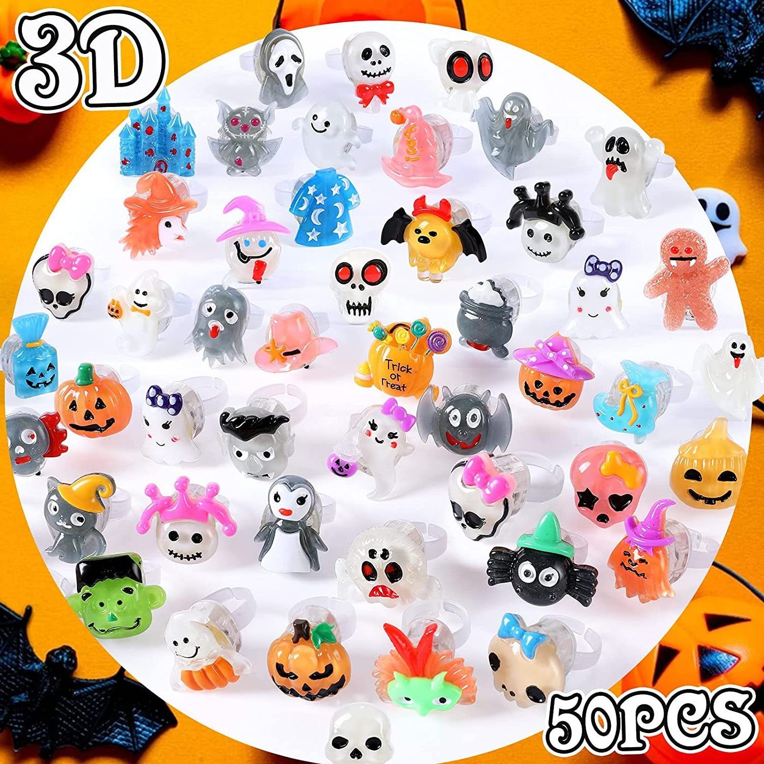 Factory Direct Sales Children's Toy Gifts LED Pumpkin Gho-st Head Bracelets Necklaces Halloween Rings Luminous Finger Lights