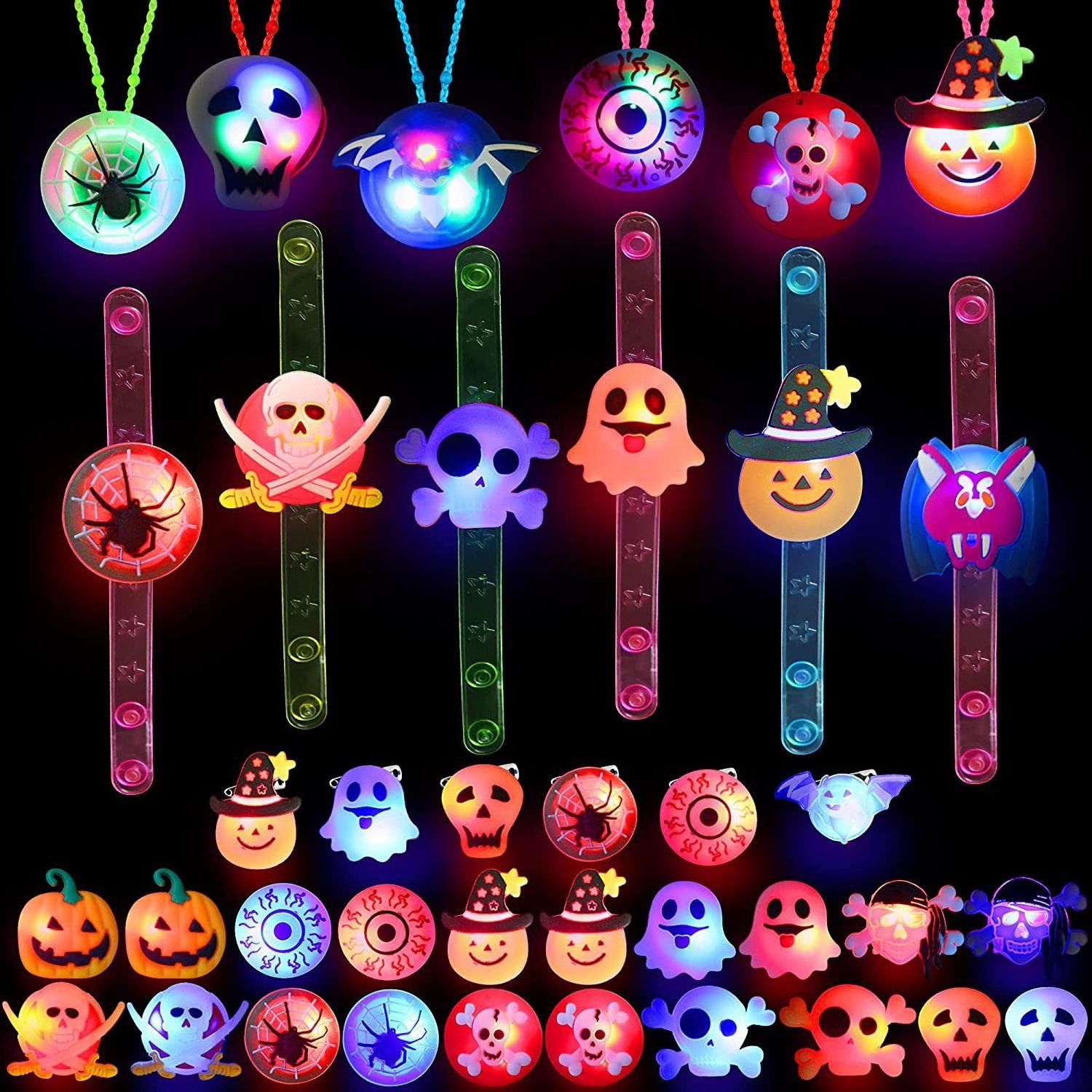 Factory Direct Sales Children's Toy Gifts LED Pumpkin Gho-st Head Bracelets Necklaces Halloween Rings Luminous Finger Lights