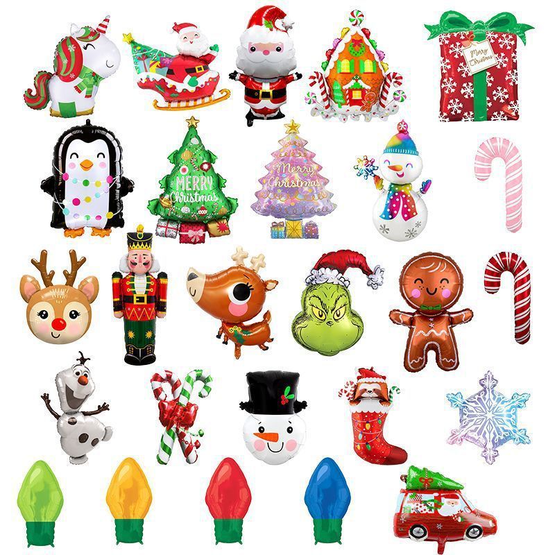 Elk Snowman Santa Gingerbread Christmas Tree Light Bulb Snowflake Cane Foil Balloon Merry Christmas Party Decorations