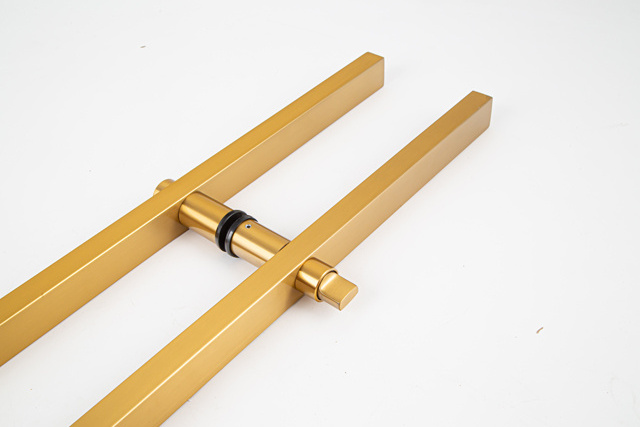 satin Golden stainless steel square tube door handle with lock for glass wooden metal door