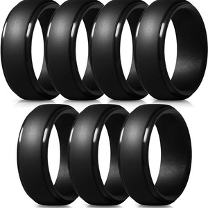 Silicone Rings for Men Step Edge Rubber Wedding Bands 10mm Wide Custom Wedding Ring Silicone Ring