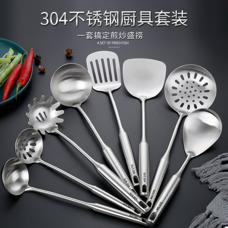 Hot sales 304 stainless steel ebony handle spatula spoon set food grade material no odor easy to clean cookware set for kitchen