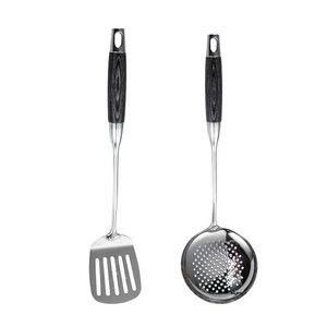 Hot sales 304 stainless steel ebony handle spatula spoon set food grade material no odor easy to clean cookware set for kitchen