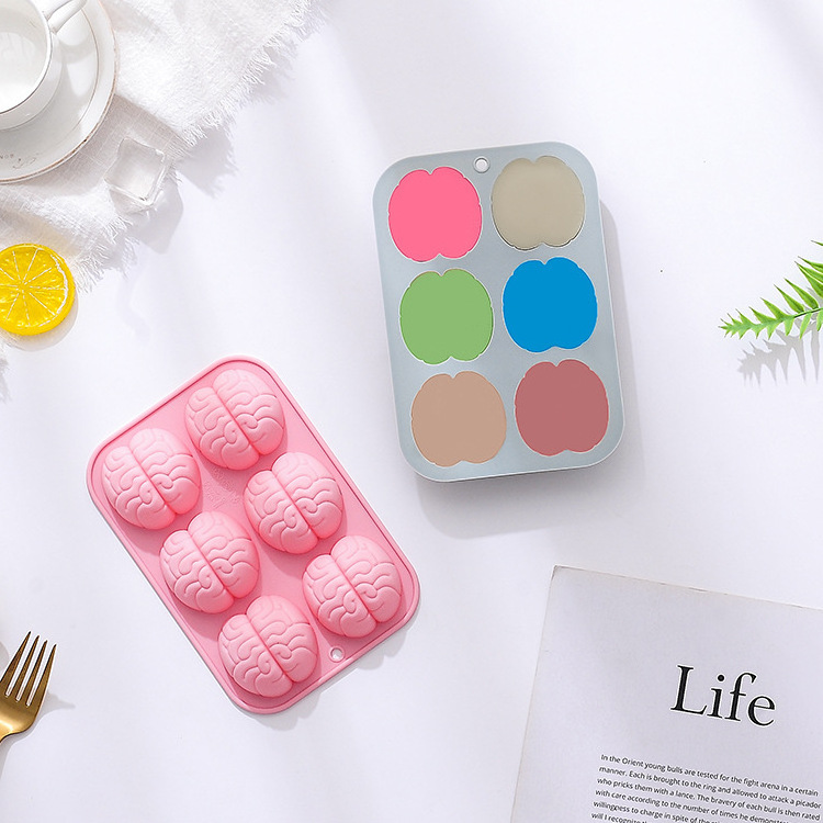 Modern minimalist 6 cavities brain silicone baking mold food grade silicone high temperature resistant non stick fudge mold