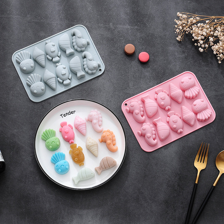 Hot sales cartoon 10 cavities marine biological silicone mold food grade silicone easy to release no smell mold for making cake