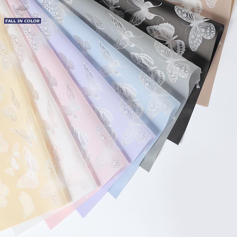 Fall In Color Wholesale Florist Supplies Waterproof Butterfly Plastic Paper For Flower Bouquet Wrapping