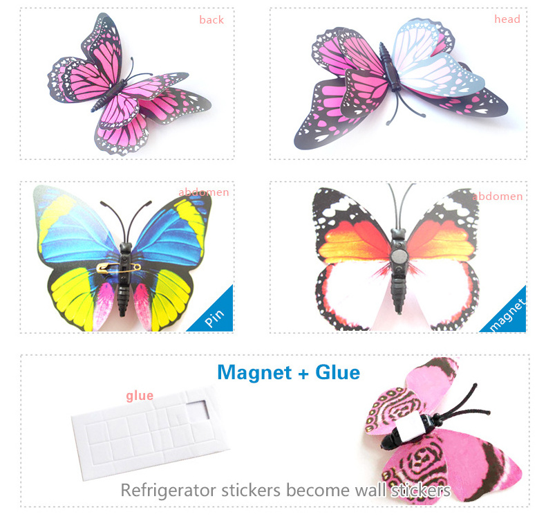 Fall In Color 12Pcs Mixed Color Double Layer Butterfly 3D Wall Sticker Butterflies For Party & Wedding Decoration