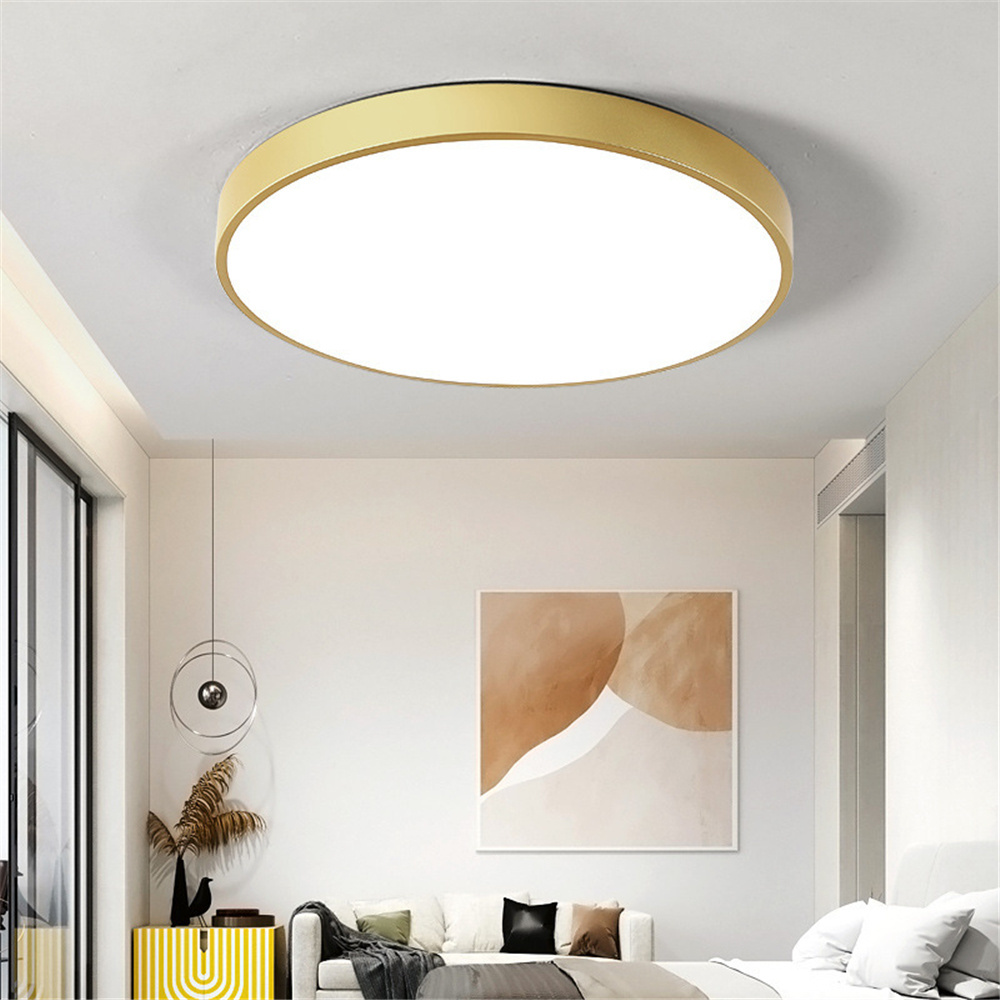 Ultra-thin 5cm Gold LED Ceiling Light Modern Round Surface Mount Flush Panel Lamp Remote Control Ceiling Light For Foyer Bedroom