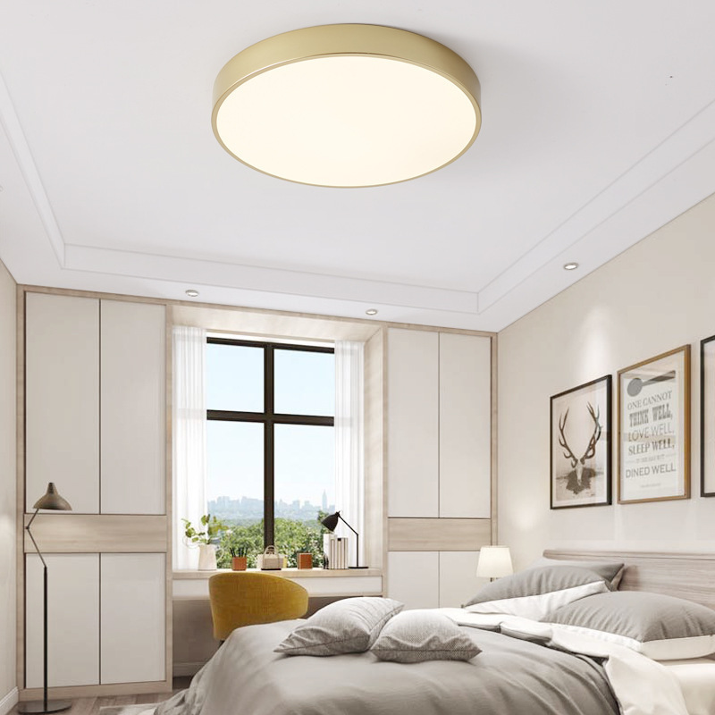 Ultra-thin 5cm Gold LED Ceiling Light Modern Round Surface Mount Flush Panel Lamp Remote Control Ceiling Light For Foyer Bedroom