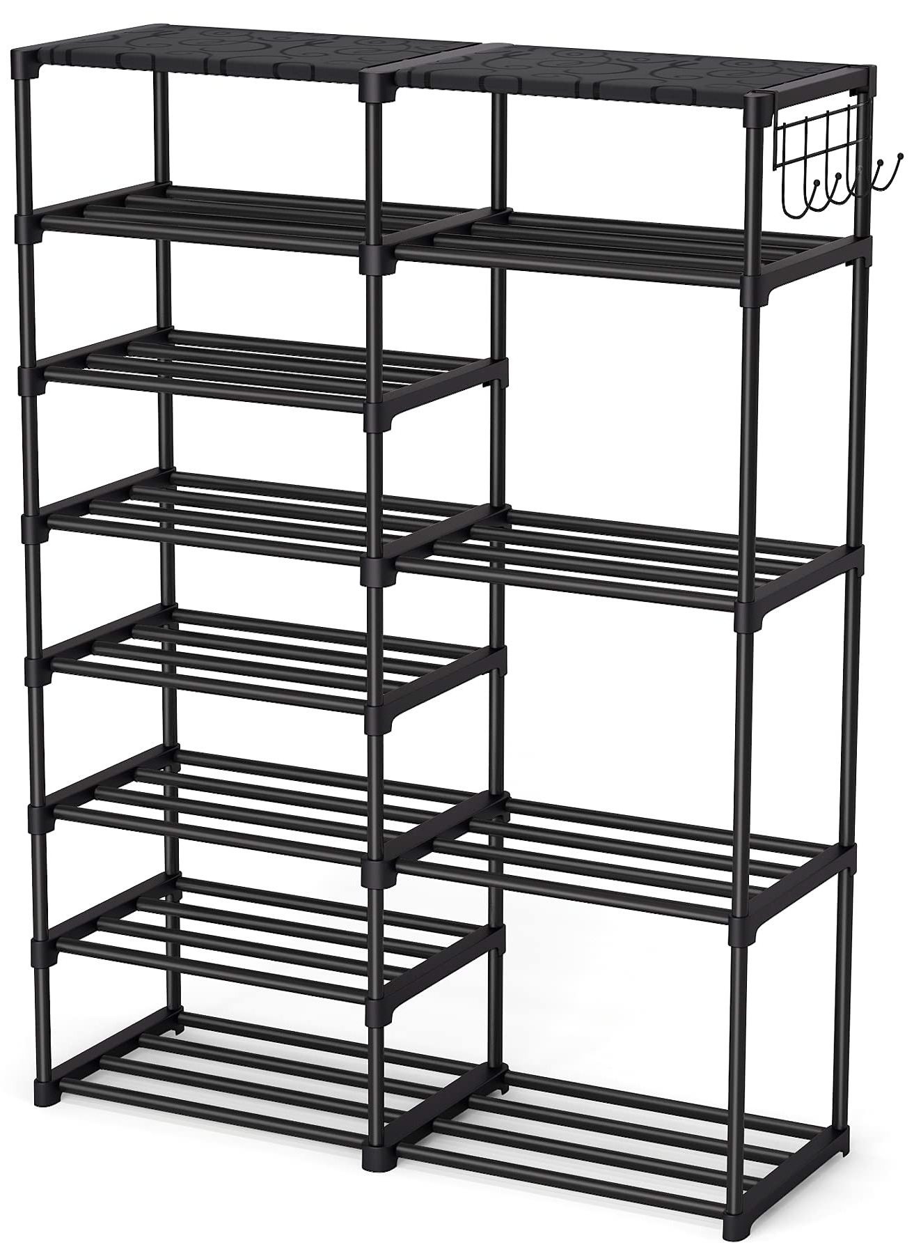 Shoe Rack Shoe Shelf Shoe Storage Organizer with Side Hooks for Entryway, 24-30 Pairs Metal Taller Boots Gray